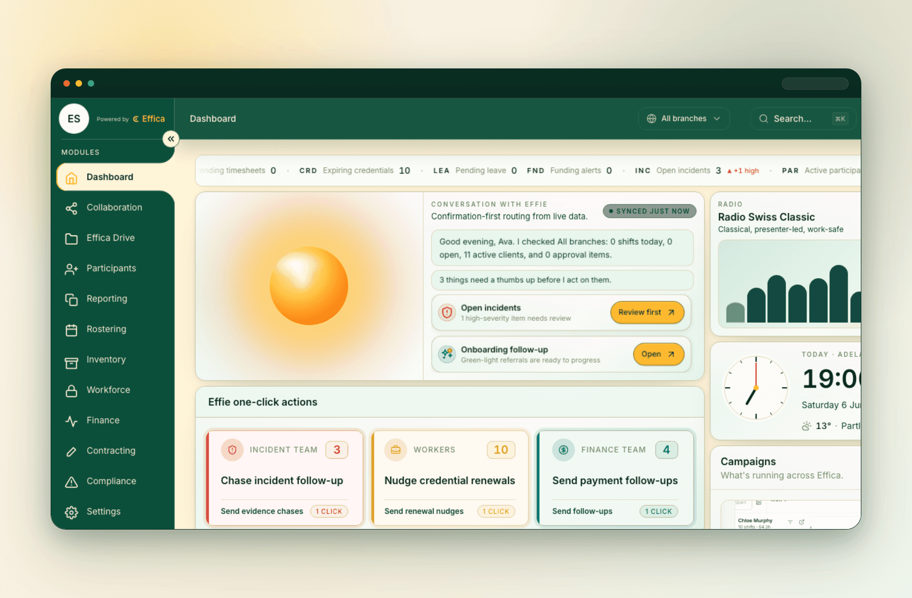 Effica command centre for migrated NDIS provider operating records